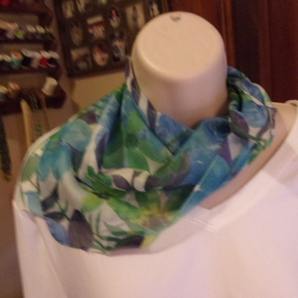 Vintage Cejon Blue Green Floral Scarf 20" x 20"